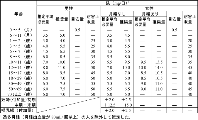 鉄・一日の摂取量